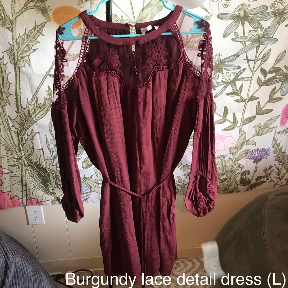 Burgundy lace detail dress
